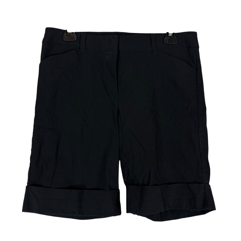 Anne Klein Bermuda Shorts Womens 8 Black Cuffed Flat Front Stretch Dressy